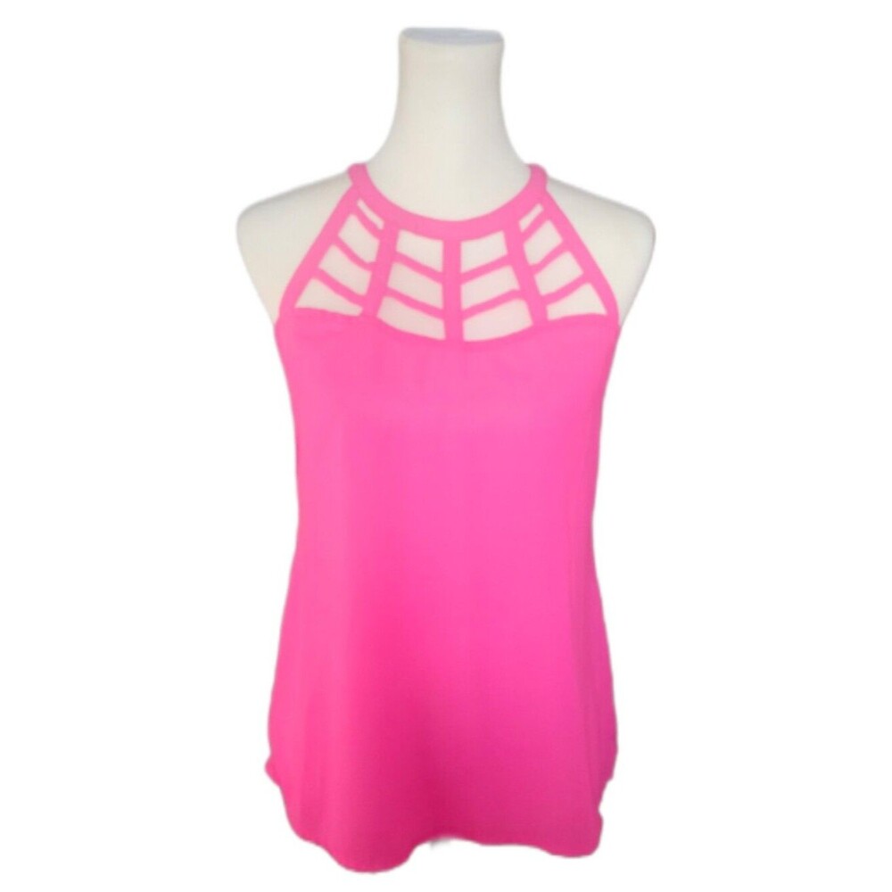 Japna NWT Hot Pink Lattice Yoke Halter Sleeveless Blouse, XS